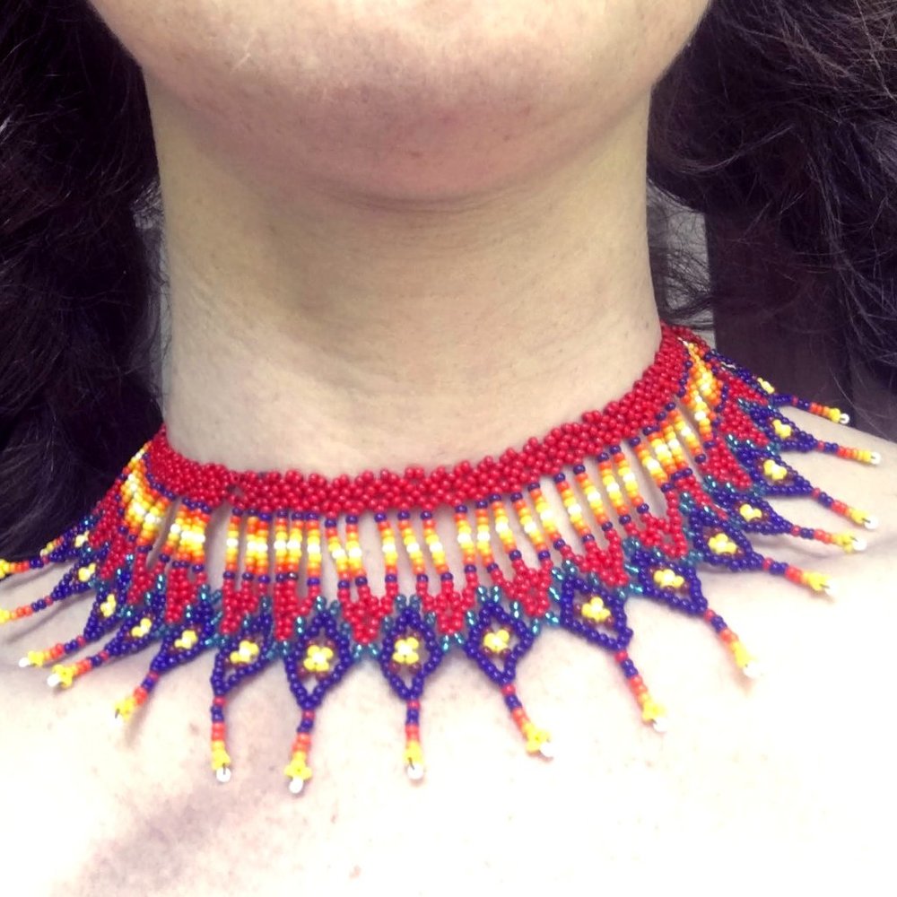 beaded choker necklace - fire flower